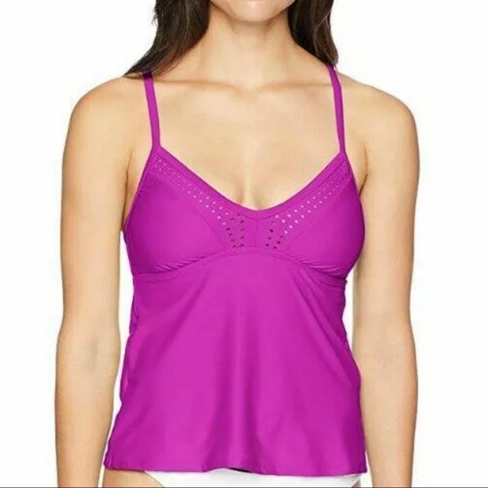Coastal Blue Womens Swimwear Laser Cut Tankini Top
